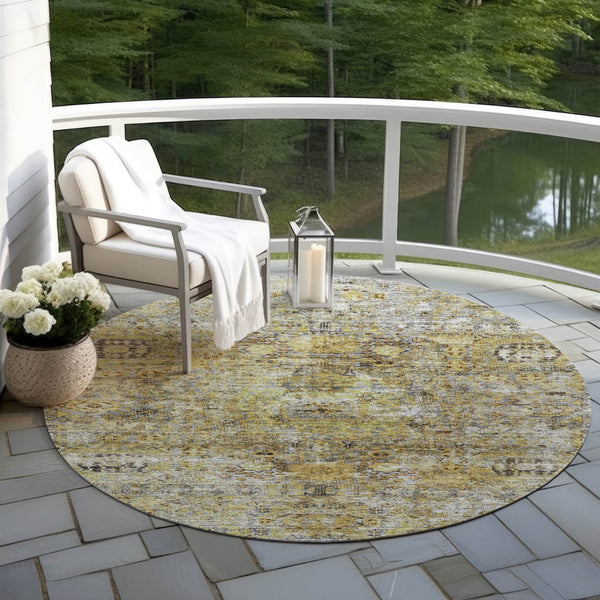 Homeroots 3' Artichoke Green And Beige Floral Washable Area Rug – Perfect For Indoor And Outdoor Spaces! 8' Round Polyester 605063