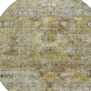 Homeroots 3' Artichoke Green And Beige Floral Washable Area Rug – Perfect For Indoor And Outdoor Spaces! 8' Round Polyester 605063