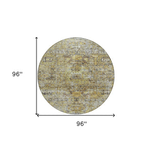 Homeroots 3' Artichoke Green And Beige Floral Washable Area Rug – Perfect For Indoor And Outdoor Spaces! 8' Round Polyester 605063