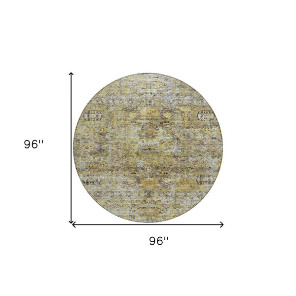 Homeroots 3' Artichoke Green And Beige Floral Washable Area Rug – Perfect For Indoor And Outdoor Spaces! 8' Round Polyester 605063