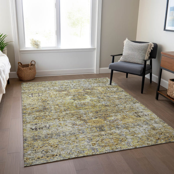 Homeroots 3' Artichoke Green And Beige Floral Washable Area Rug – Perfect For Indoor And Outdoor Spaces! 8' X 10' Polyester 605064