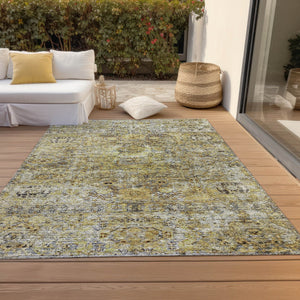 Homeroots 3' Artichoke Green And Beige Floral Washable Area Rug – Perfect For Indoor And Outdoor Spaces! 9' X 12' Polyester 605065