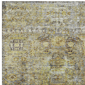 Homeroots 3' Artichoke Green And Beige Floral Washable Area Rug – Perfect For Indoor And Outdoor Spaces! 10' X 14' Polyester 605066