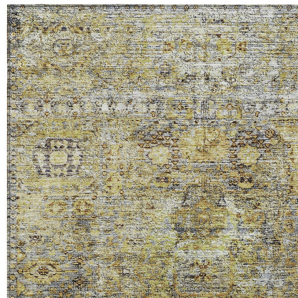 Homeroots 3' Artichoke Green And Beige Floral Washable Area Rug – Perfect For Indoor And Outdoor Spaces! 10' X 14' Polyester 605066