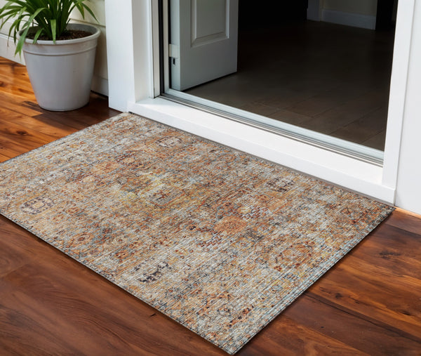 Homeroots 3' Artichoke Green And Beige Floral Washable Area Rug – Perfect For Indoor And Outdoor Spaces! 3' X 5' Polyester 605067