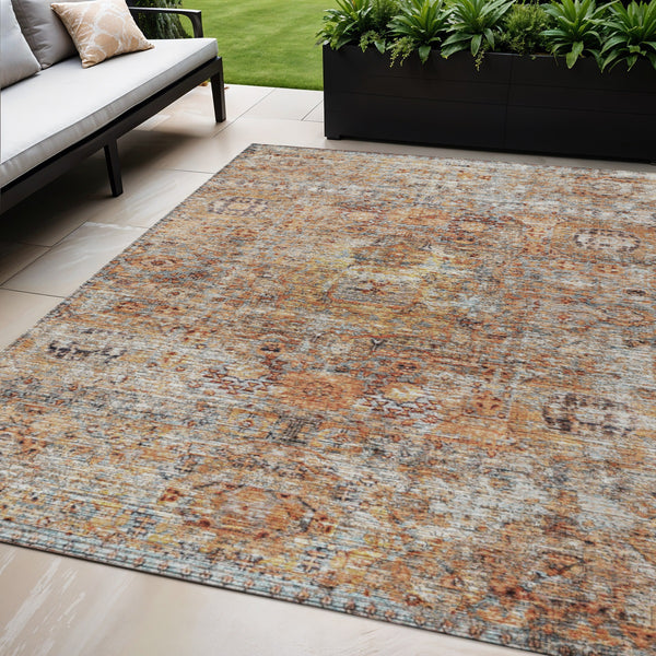 Homeroots 3' Artichoke Green And Beige Floral Washable Area Rug – Perfect For Indoor And Outdoor Spaces! 5' X 8' Polyester 605068