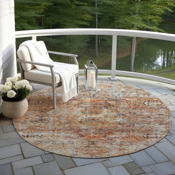 Homeroots 3' Artichoke Green And Beige Floral Washable Area Rug – Perfect For Indoor And Outdoor Spaces! 8' Round Polyester 605069