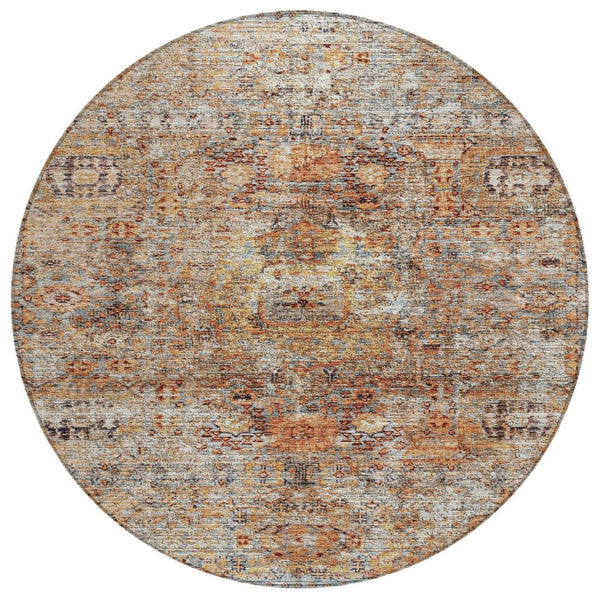HomeRoots 5' Timeless Floral Coral Terra Cotta Area Rug - Durable, Washable Indoor Outdoor Design for Any Space 8' Round 605069
