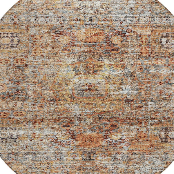 Homeroots 3' Artichoke Green And Beige Floral Washable Area Rug – Perfect For Indoor And Outdoor Spaces! 8' Round Polyester 605069