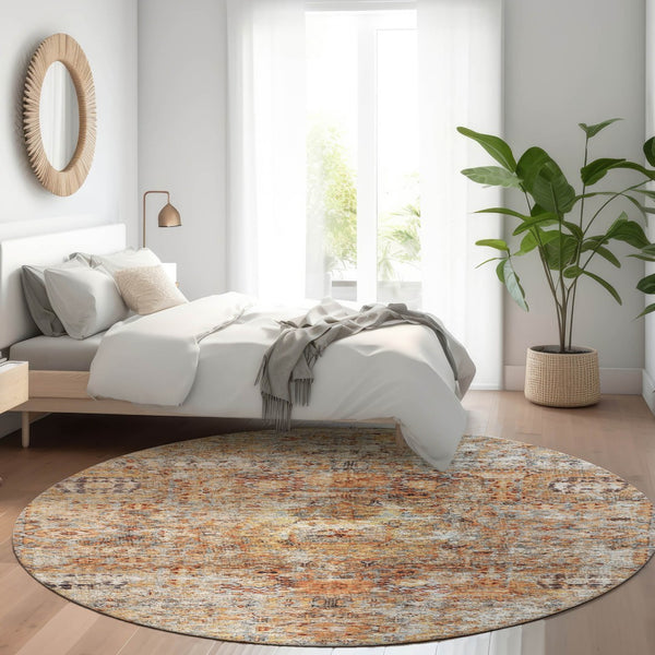 Homeroots 3' Artichoke Green And Beige Floral Washable Area Rug – Perfect For Indoor And Outdoor Spaces! 8' Round Polyester 605069