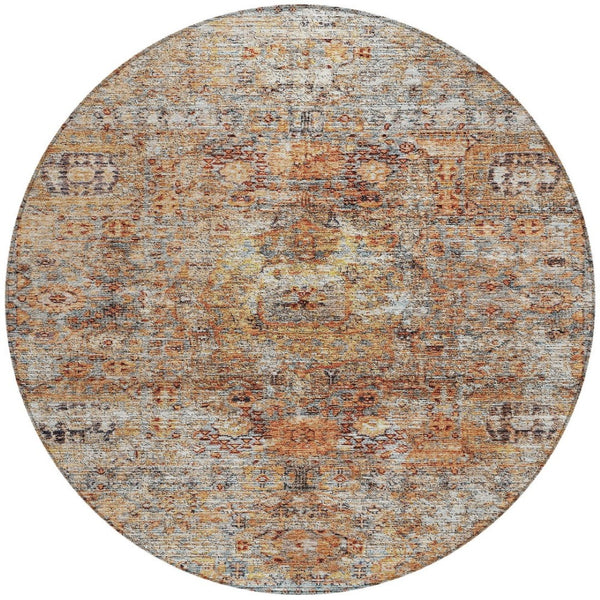 Homeroots 3' Artichoke Green And Beige Floral Washable Area Rug – Perfect For Indoor And Outdoor Spaces! 8' Round Polyester 605069