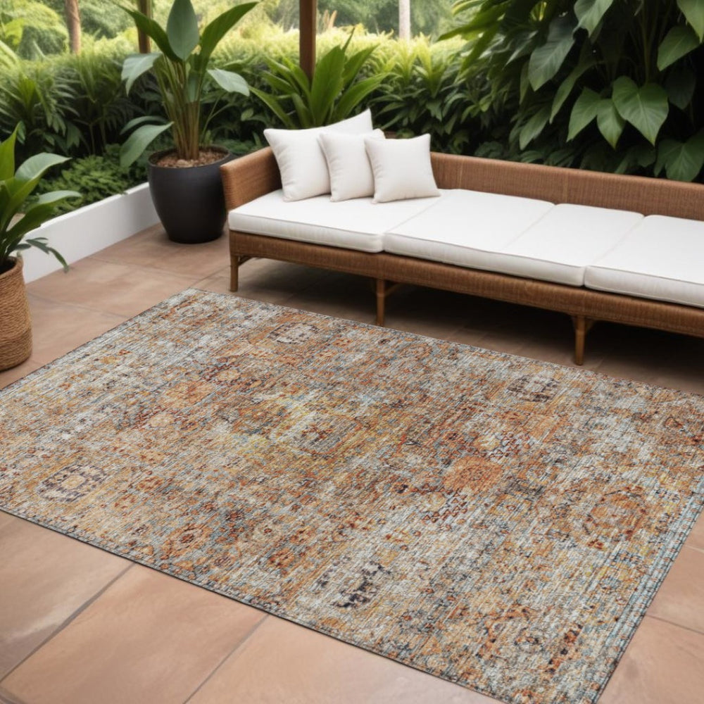 HomeRoots 9' X 12' Coral Terra Cotta Floral Area Rug – Washable & Durable for Indoor/Outdoor Use, Timeless Style 605071