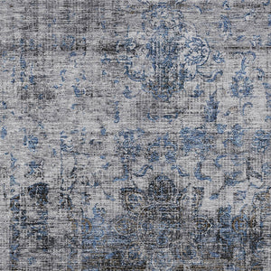 Homeroots 3' Inviting Blue And Gray Floral Washable Area Rug For Indoor And Outdoor Spaces, Durable Design 5' X 8' Polyester 605074