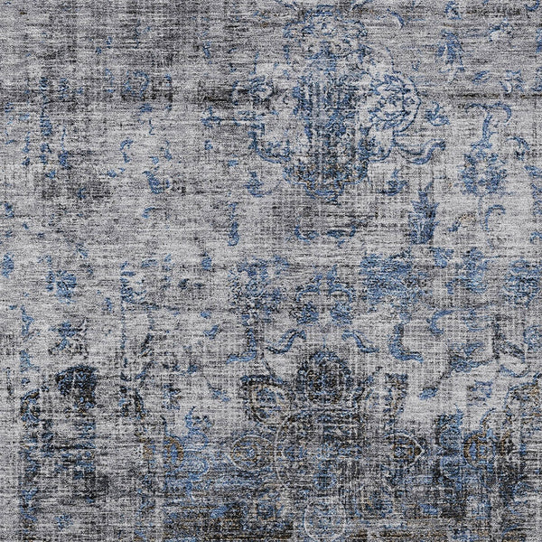 Homeroots 3' Inviting Blue And Gray Floral Washable Area Rug For Indoor And Outdoor Spaces, Durable Design 5' X 8' Polyester 605074