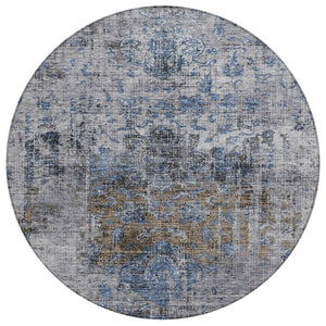 HomeRoots 5' Blue and Gray Floral Area Rug - Stylish, Stain-Resistant Indoor/Outdoor Decor for Any Space 8' Round 605075
