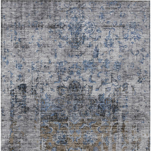 Homeroots 3' Inviting Blue And Gray Floral Washable Area Rug For Indoor And Outdoor Spaces, Durable Design 8' X 10' Polyester 605076