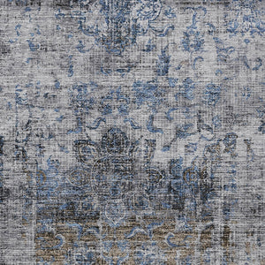 Homeroots 3' Inviting Blue And Gray Floral Washable Area Rug For Indoor And Outdoor Spaces, Durable Design 8' X 10' Polyester 605076