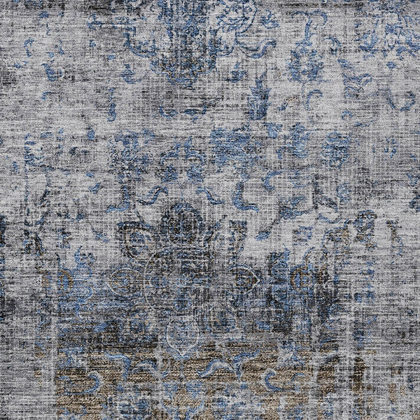 Homeroots 3' Inviting Blue And Gray Floral Washable Area Rug For Indoor And Outdoor Spaces, Durable Design 8' X 10' Polyester 605076