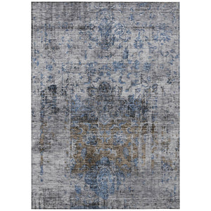 HomeRoots 9' X 12' Blue and Gray Floral Area Rug – Durable, Washable, Ideal for Indoor & Outdoor Spaces! 605077
