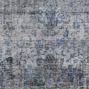 Homeroots 3' Inviting Blue And Gray Floral Washable Area Rug For Indoor And Outdoor Spaces, Durable Design 9' X 12' Polyester 605077