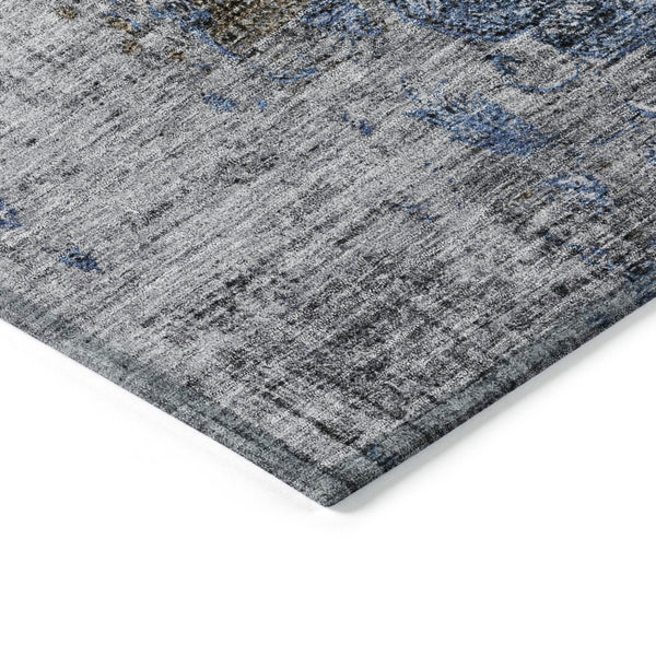 Homeroots 3' Inviting Blue And Gray Floral Washable Area Rug For Indoor And Outdoor Spaces, Durable Design 10' X 14' Polyester 605078