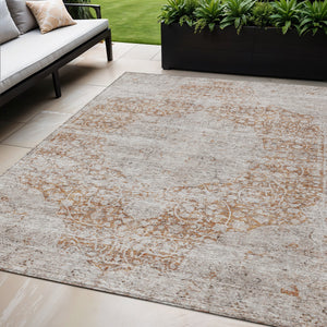Homeroots 3' Inviting Blue And Gray Floral Washable Area Rug For Indoor And Outdoor Spaces, Durable Design 5' X 8' Polyester 605080