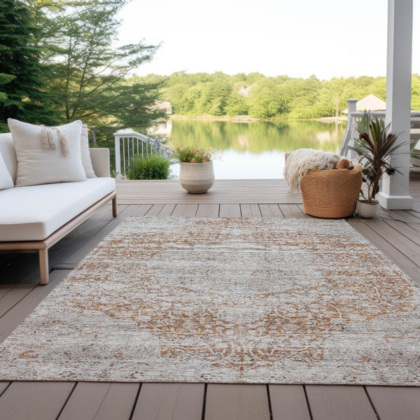 Homeroots 3' Inviting Blue And Gray Floral Washable Area Rug For Indoor And Outdoor Spaces, Durable Design 5' X 8' Polyester 605080