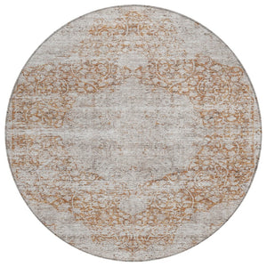HomeRoots 5' Copper and Beige Floral Area Rug - Durable, Washable Design Perfect for Indoor and Outdoor Spaces 8' Round 605081
