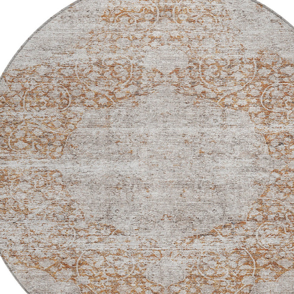 Homeroots 3' Inviting Blue And Gray Floral Washable Area Rug For Indoor And Outdoor Spaces, Durable Design 8' Round Polyester 605081