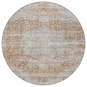 Homeroots 3' Inviting Blue And Gray Floral Washable Area Rug For Indoor And Outdoor Spaces, Durable Design 8' Round Polyester 605081