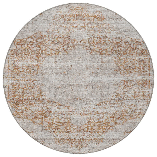 Homeroots 3' Inviting Blue And Gray Floral Washable Area Rug For Indoor And Outdoor Spaces, Durable Design 8' Round Polyester 605081