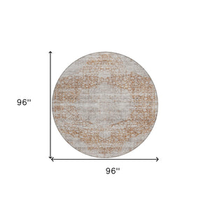 Homeroots 3' Inviting Blue And Gray Floral Washable Area Rug For Indoor And Outdoor Spaces, Durable Design 8' Round Polyester 605081