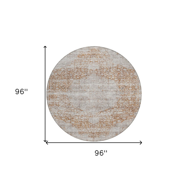 Homeroots 3' Inviting Blue And Gray Floral Washable Area Rug For Indoor And Outdoor Spaces, Durable Design 8' Round Polyester 605081