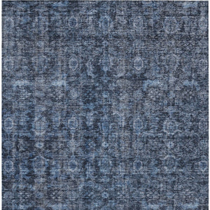Homeroots 3' Durable Blue And Black Damask Washable Area Rug For Indoor And Outdoor Spaces, Versatile Style 3' X 5' Polyester 605085