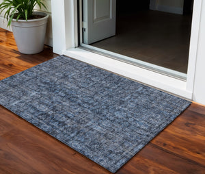 Homeroots 3' Durable Blue And Black Damask Washable Area Rug For Indoor And Outdoor Spaces, Versatile Style 3' X 5' Polyester 605085