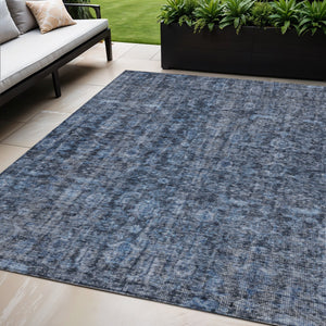Homeroots 3' Durable Blue And Black Damask Washable Area Rug For Indoor And Outdoor Spaces, Versatile Style 5' X 8' Polyester 605086