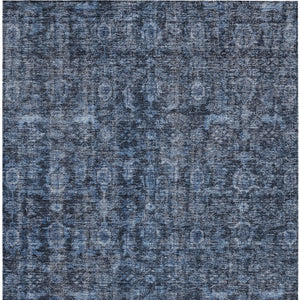 Homeroots 3' Durable Blue And Black Damask Washable Area Rug For Indoor And Outdoor Spaces, Versatile Style 5' X 8' Polyester 605086