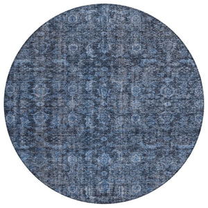 HomeRoots 5' Blue and Black Damask Indoor Outdoor Area Rug | Stylish, Durable, Machine-Washable Comfort for All Spaces 8' Round 605087
