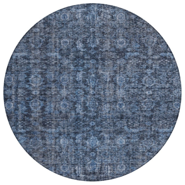 HomeRoots 5' Blue and Black Damask Indoor Outdoor Area Rug | Stylish, Durable, Machine-Washable Comfort for All Spaces 8' Round 605087