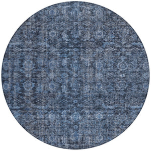 Homeroots 3' Durable Blue And Black Damask Washable Area Rug For Indoor And Outdoor Spaces, Versatile Style 8' Round Polyester 605087
