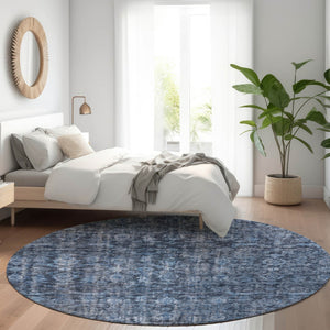 Homeroots 3' Durable Blue And Black Damask Washable Area Rug For Indoor And Outdoor Spaces, Versatile Style 8' Round Polyester 605087