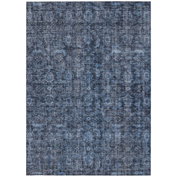 Homeroots 3' Durable Blue And Black Damask Washable Area Rug For Indoor And Outdoor Spaces, Versatile Style 8' X 10' Polyester 605088
