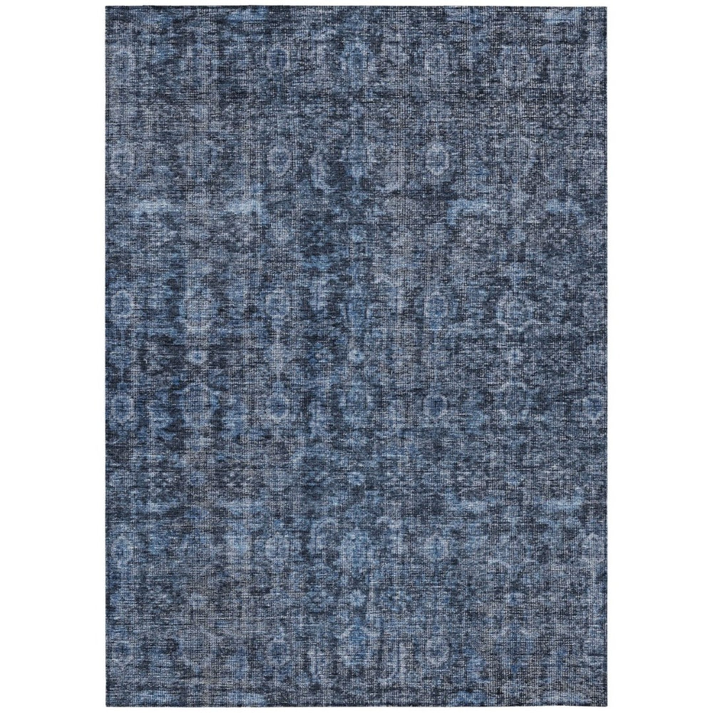 HomeRoots 9' X 12' Stylish Blue and Black Damask Area Rug – Washable, Durable, Indoor/Outdoor Solution! 605089