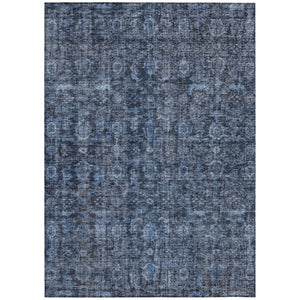 HomeRoots 9' X 12' Stylish Blue and Black Damask Area Rug – Washable, Durable, Indoor/Outdoor Solution! 605089
