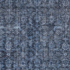 Homeroots 3' Durable Blue And Black Damask Washable Area Rug For Indoor And Outdoor Spaces, Versatile Style 9' X 12' Polyester 605089