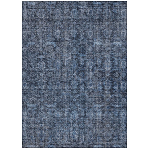 Homeroots 3' Durable Blue And Black Damask Washable Area Rug For Indoor And Outdoor Spaces, Versatile Style 10' X 14' Polyester 605090