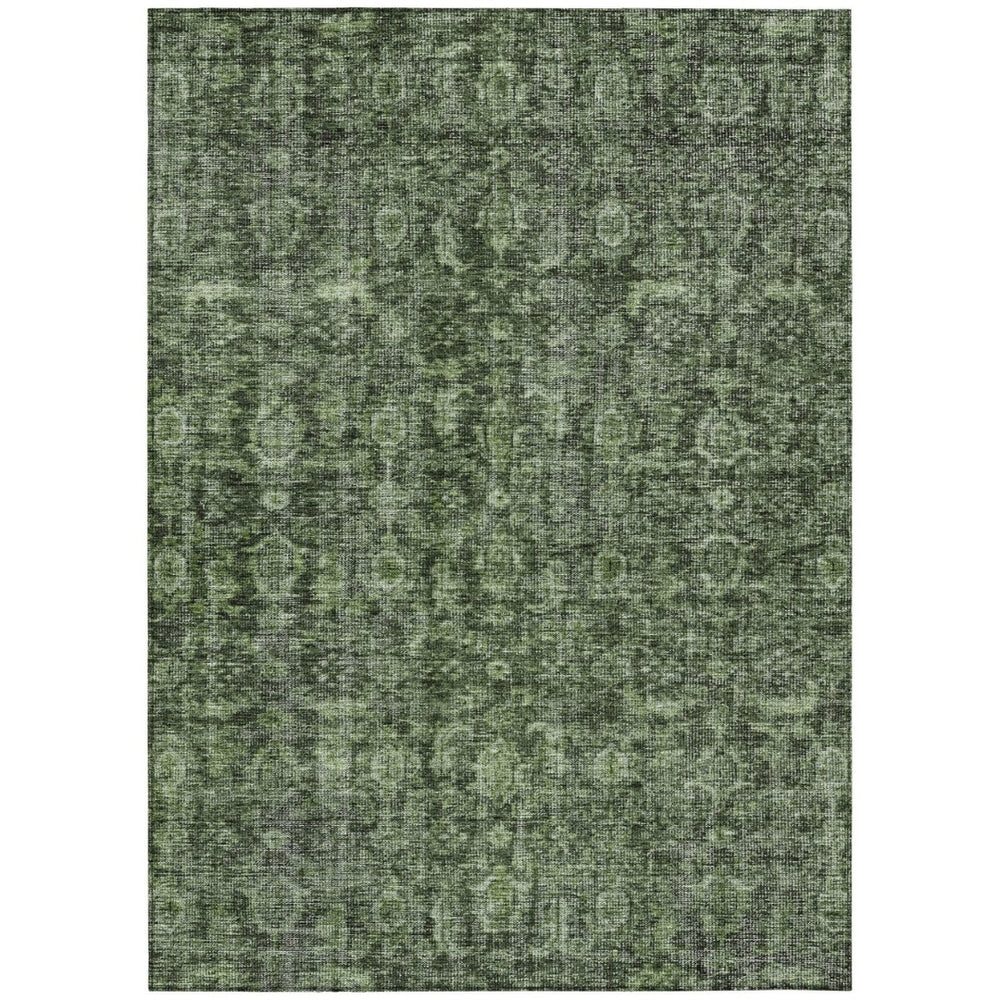HomeRoots 5' Artichoke Green and Black Damask Rug - Stylish Washable Indoor/Outdoor Area for High-Traffic Spaces 5' X 8' 605092