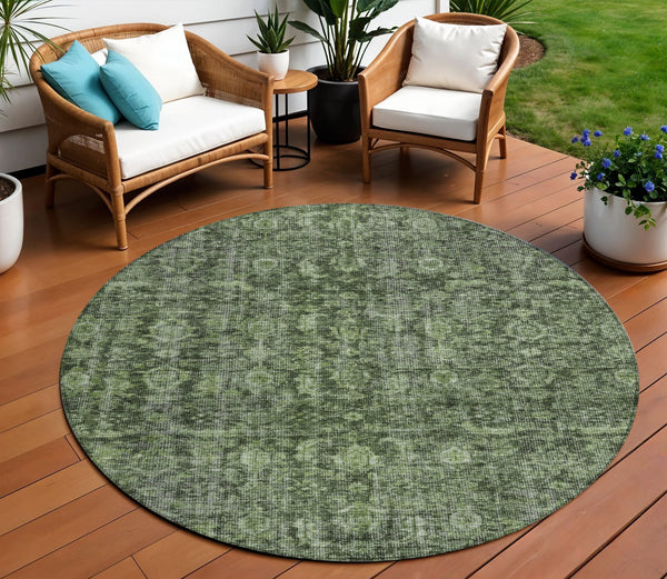 Homeroots 3' Durable Blue And Black Damask Washable Area Rug For Indoor And Outdoor Spaces, Versatile Style 8' Round Polyester 605093