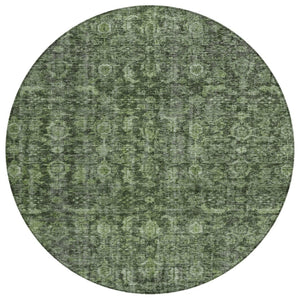 HomeRoots 5' Artichoke Green and Black Damask Rug - Stylish Washable Indoor/Outdoor Area for High-Traffic Spaces 8' Round 605093
