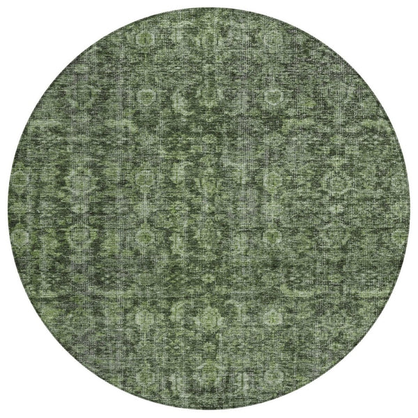 HomeRoots 5' Artichoke Green and Black Damask Rug - Stylish Washable Indoor/Outdoor Area for High-Traffic Spaces 8' Round 605093